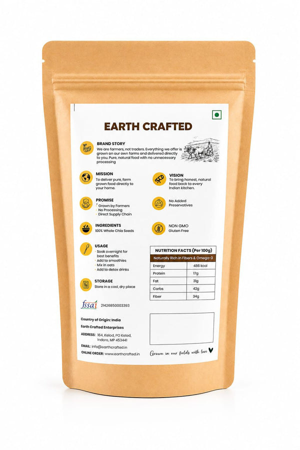 Earth Crafted Whole Chia Seeds | From Our Farms to Your Home | 100% Natural & Unprocessed | Triple Sorted | No Dust & Stone | Rich in Fiber, Protein & Omega 3 | Non-GMO Superfood