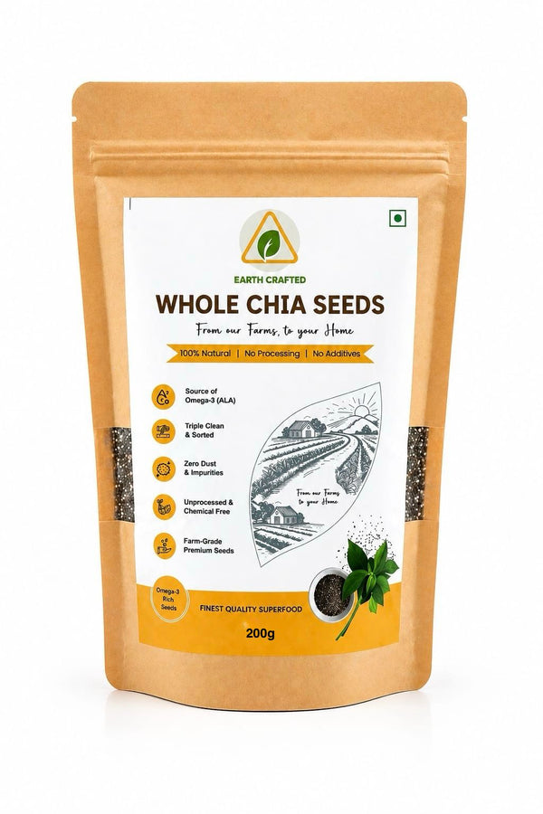 Earth Crafted Whole Chia Seeds | From Our Farms to Your Home | 100% Natural & Unprocessed | Triple Sorted | No Dust & Stone | Rich in Fiber, Protein & Omega 3 | Non-GMO Superfood