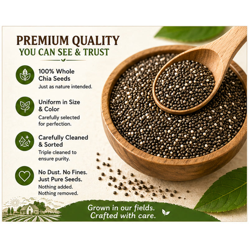 Earth Crafted Whole Chia Seeds | From Our Farms to Your Home | 100% Natural & Unprocessed | Triple Sorted | No Dust & Stone | Rich in Fiber, Protein & Omega 3 | Non-GMO Superfood